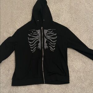 Amazon Black Hoodie with Silver Skeleton Design